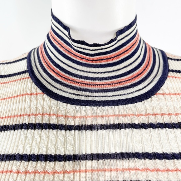 Authentic FENDI Tan Striped Cold Shoulder Mock Neck Sweater Top Size US 8 - Picture 4 of 14